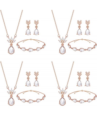 Dainty Teardrop Bridesmaid Jewelry Set for Women Girls,1-4-6-8 Sets 18K Gold & Rose Gold & Silver Plated Pave Rhinestone With...