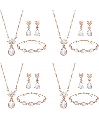 Dainty Teardrop Bridesmaid Jewelry Set for Women Girls,1-4-6-8 Sets 18K Gold & Rose Gold & Silver Plated Pave Rhinestone With...