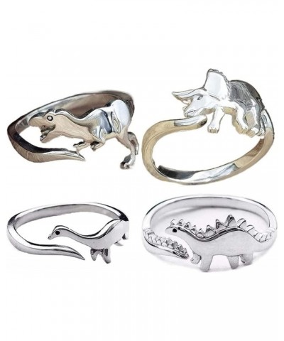 Dinosaur Rings, 4pcs Cute Tyrannosaurus and Triceratops Adjustable Rings,Animal Jewelry, Jurassic Era Dinosaur Ring for Men W...