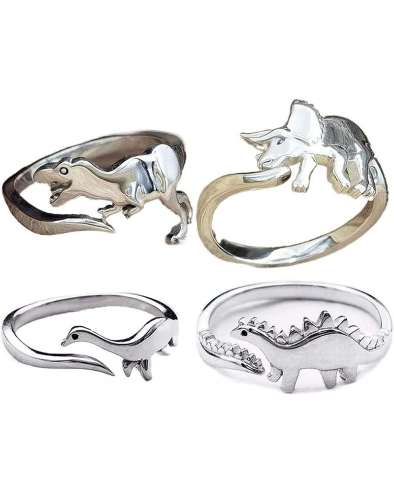 Dinosaur Rings, 4pcs Cute Tyrannosaurus and Triceratops Adjustable Rings,Animal Jewelry, Jurassic Era Dinosaur Ring for Men W...