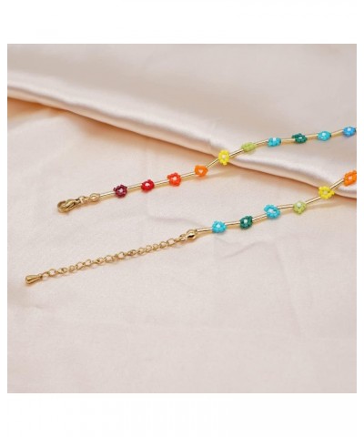 2Pcs Boho Rainbow Personality Rice Beads Hand Beaded Retro Flower Necklace For Women $11.03 Necklaces