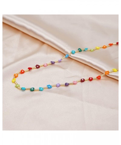 2Pcs Boho Rainbow Personality Rice Beads Hand Beaded Retro Flower Necklace For Women $11.03 Necklaces