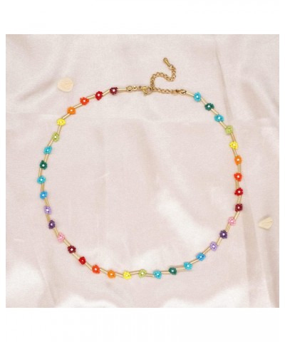 2Pcs Boho Rainbow Personality Rice Beads Hand Beaded Retro Flower Necklace For Women $11.03 Necklaces