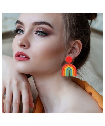 Clay Earrings for Women Handmade Polymer Clay Rainbow Earrings Colorful Ceramic Clay U Shape Dangle Earrings Bohemian Bulk Je...