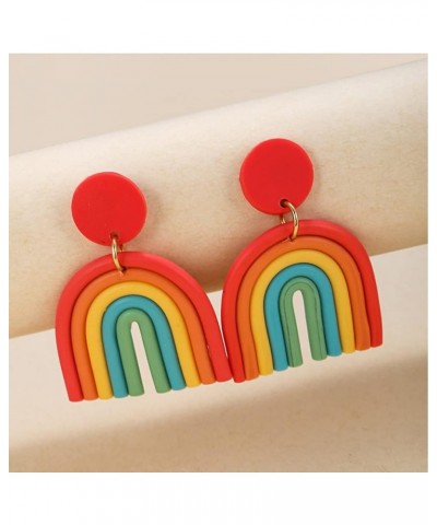 Clay Earrings for Women Handmade Polymer Clay Rainbow Earrings Colorful Ceramic Clay U Shape Dangle Earrings Bohemian Bulk Je...