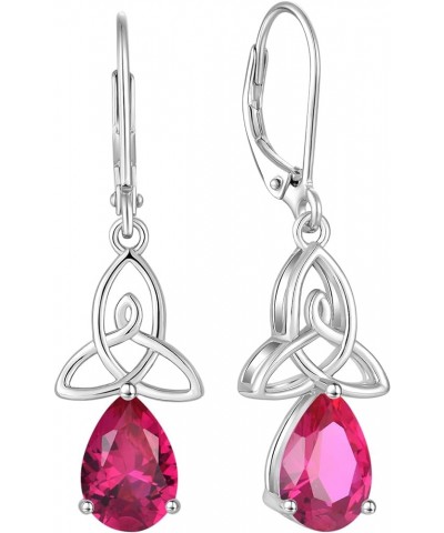 Irish Celtic Dangle Earrings 925 Sterling Silver Triangle Drop Earrings Good Luck Jewelry for Women Created Ruby $38.99 Earrings