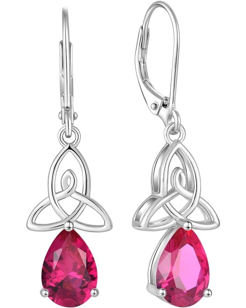 Irish Celtic Dangle Earrings 925 Sterling Silver Triangle Drop Earrings Good Luck Jewelry for Women Created Ruby $38.99 Earrings