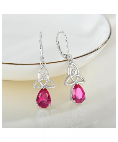 Irish Celtic Dangle Earrings 925 Sterling Silver Triangle Drop Earrings Good Luck Jewelry for Women Created Ruby $38.99 Earrings