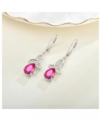 Irish Celtic Dangle Earrings 925 Sterling Silver Triangle Drop Earrings Good Luck Jewelry for Women Created Ruby $38.99 Earrings