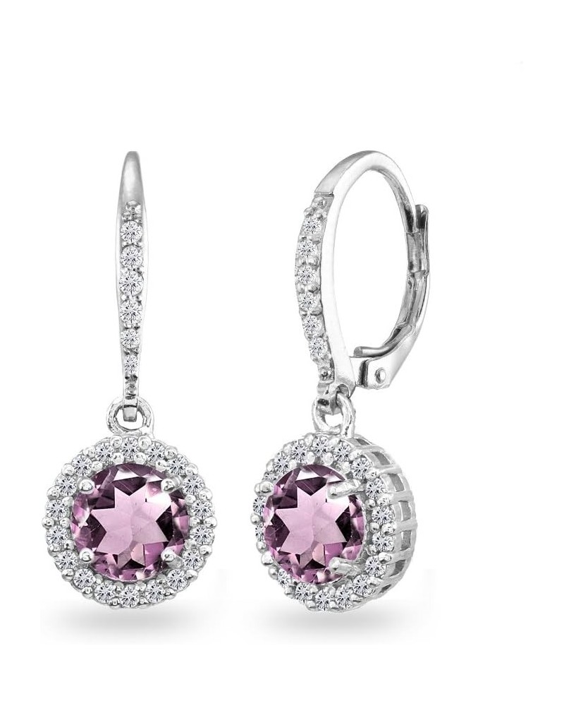 Sterling Silver Genuine or Synthetic Gemstone Round Dangle Halo Leverback Earrings Purple CZ $17.20 Earrings