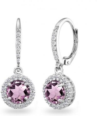 Sterling Silver Genuine or Synthetic Gemstone Round Dangle Halo Leverback Earrings Purple CZ $17.20 Earrings