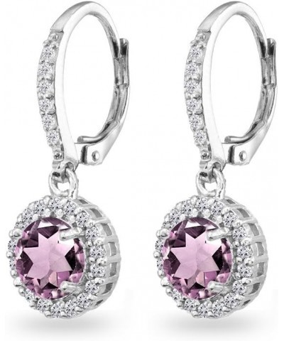 Sterling Silver Genuine or Synthetic Gemstone Round Dangle Halo Leverback Earrings Purple CZ $17.20 Earrings