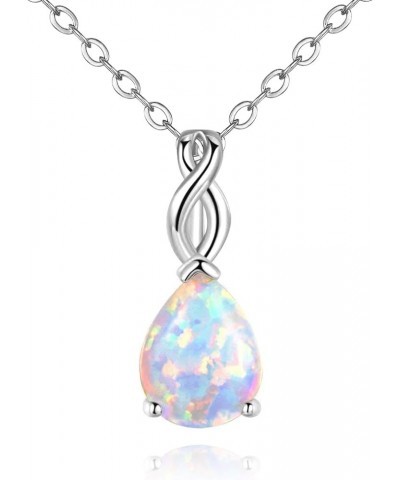 18K White Gold/Rose Gold Plated Opal Necklace for Women Teardrop Opal Necklace White Gold $20.05 Necklaces