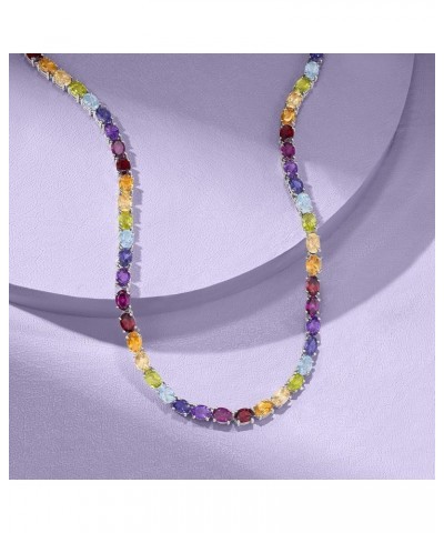 Gemstone Tennis Necklace in Sterling Silver Multi-Color 20.0 Inches $320.00 Necklaces