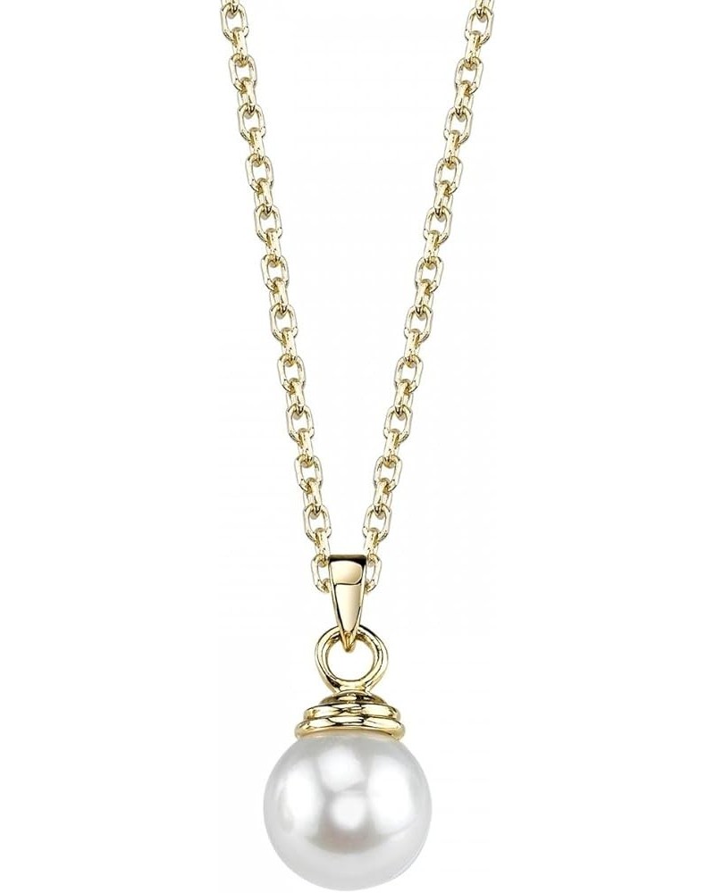 14K Gold Round White Akoya Cultured Pearl Hope Pendant Necklace for Women Yellow Gold 8.5-9.0mm $94.24 Necklaces