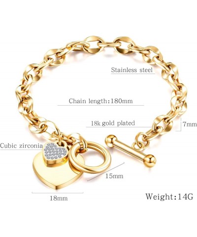 316L Stainless Steel Love Heart Charm Bracelet for Women Teen Girls Romantic Gift Silver/Rose/18k Gold Plated OT Clasp Bracel...