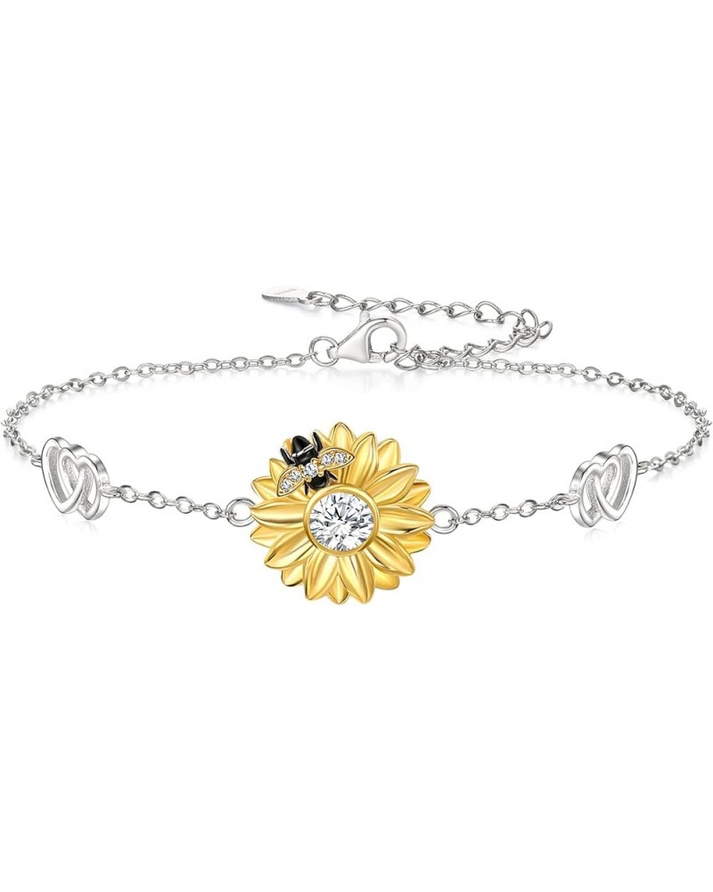 925 Sterling Silver CZ Sunflower Bracelet for Women Adjustable Infinity Heart Charm Bracelet Jewelry for Gifts Honeybee $14.3...