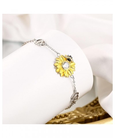 925 Sterling Silver CZ Sunflower Bracelet for Women Adjustable Infinity Heart Charm Bracelet Jewelry for Gifts Honeybee $14.3...