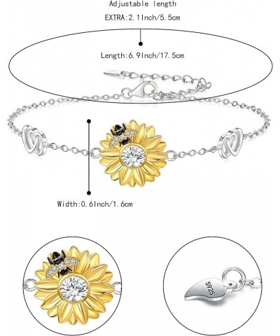 925 Sterling Silver CZ Sunflower Bracelet for Women Adjustable Infinity Heart Charm Bracelet Jewelry for Gifts Honeybee $14.3...