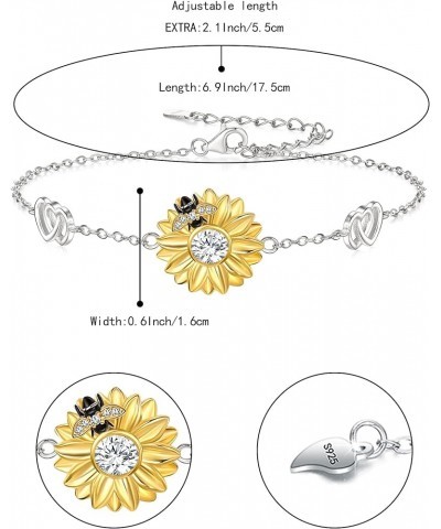 925 Sterling Silver CZ Sunflower Bracelet for Women Adjustable Infinity Heart Charm Bracelet Jewelry for Gifts Honeybee $14.3...