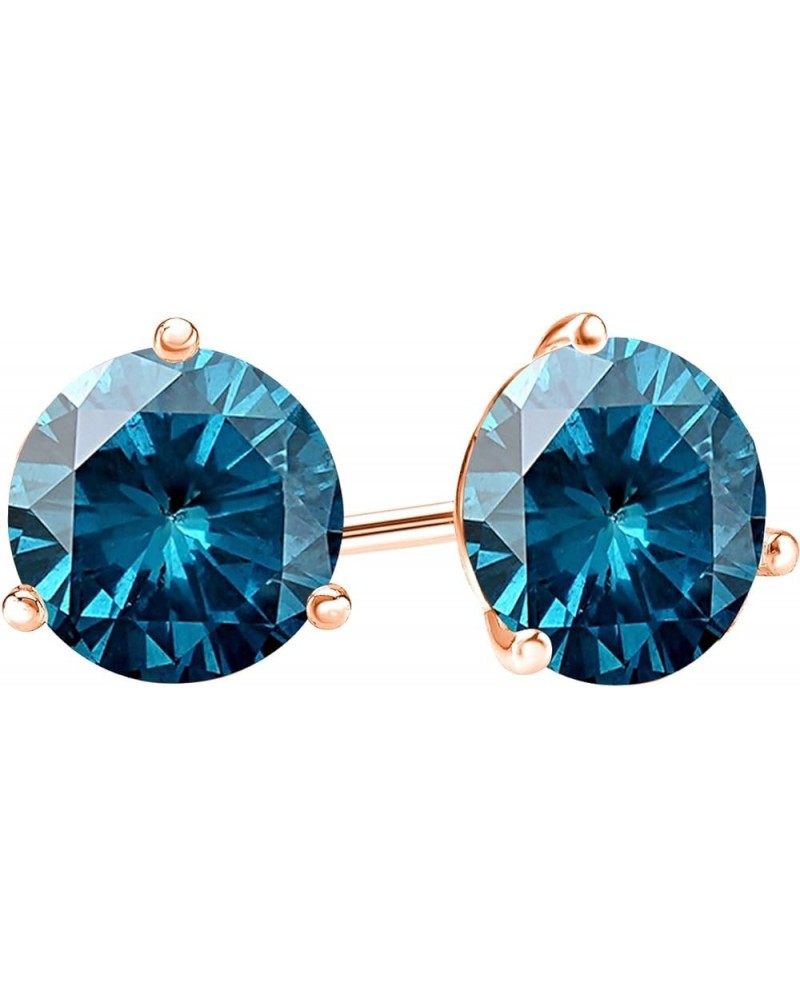 1/2-10 Carat Total Weight Blue Diamond Stud Earrings 3 Prong Push Back Rose Gold 0.5 carats $261.66 Earrings