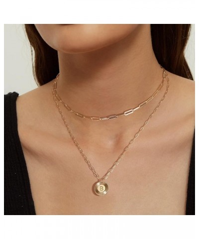 Layered Necklace for Women 14K Gold Plated Initial Disc Choker Necklace Paperclip Engraved Letter Pendant Chain Necklace for ...