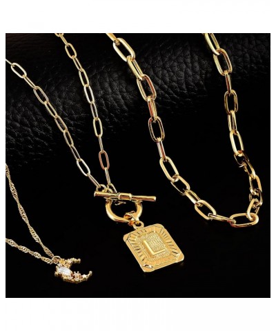 Layered Initial Necklaces for Women Trendy, 14K Gold Plated Simple Star Choker Square Letter Pendant Necklace, Paperclip Chai...