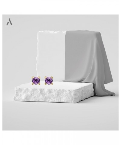 Allure Women 9 Ct Yellow Gold Synthetic Gemstone Stud Earrings Simulated Amethyst $34.19 Earrings