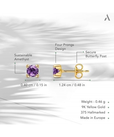 Allure Women 9 Ct Yellow Gold Synthetic Gemstone Stud Earrings Simulated Amethyst $34.19 Earrings