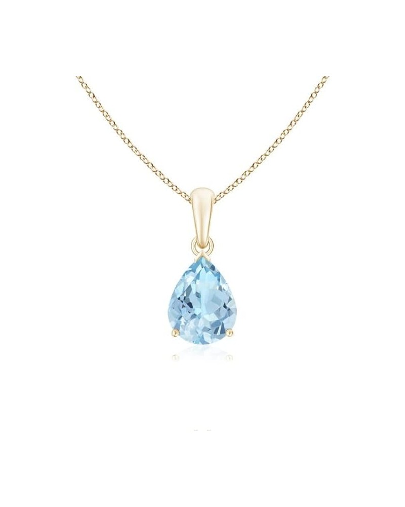 Natural Aquamarine Solitaire Pendant Necklace for Women, Girls in 14K Solid Gold/Platinum/Sterling Silver | March Birthstone ...