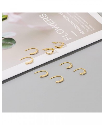 4 Pairs Small Gold Threader Earrings For Women Handcrafted Brass Setting With CZ Stones Cute Multiple Piercing Statement Earr...