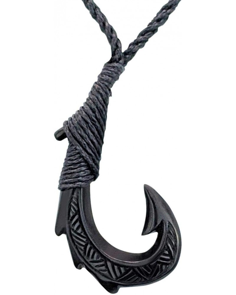 Women's Men's Hand Carved Horn Engraved Small Maori Hei Matau Pendant Necklace $22.10 Necklaces