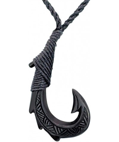 Women's Men's Hand Carved Horn Engraved Small Maori Hei Matau Pendant Necklace $22.10 Necklaces