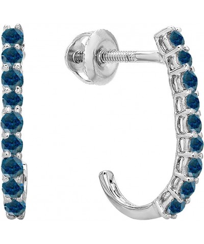 0.40 Carat (ctw) 10K Ladies Fancy J Shaped Hoop Earrings, White Gold Blue Diamond $174.11 Earrings