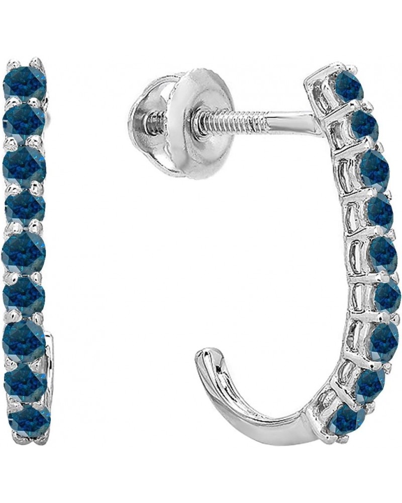 0.40 Carat (ctw) 10K Ladies Fancy J Shaped Hoop Earrings, White Gold Blue Diamond $174.11 Earrings