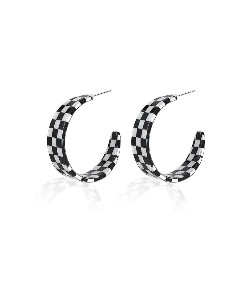 C shaped 80s Acrylic Dangle Drop Earrings Minimalist Y2k Checkerboard Lightweight Hoop Earrings for Women Girls Thanksgiving ...