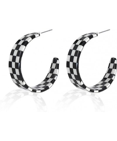 C shaped 80s Acrylic Dangle Drop Earrings Minimalist Y2k Checkerboard Lightweight Hoop Earrings for Women Girls Thanksgiving ...