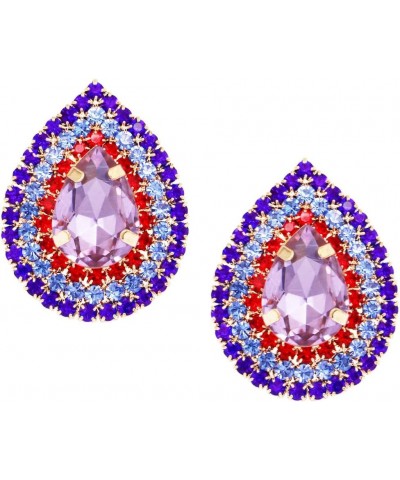 Women's Colorful Crystal Teardrop Hypoallergenic Post Earrings, 1 Light Purple Center/Gold Tone $12.24 Earrings