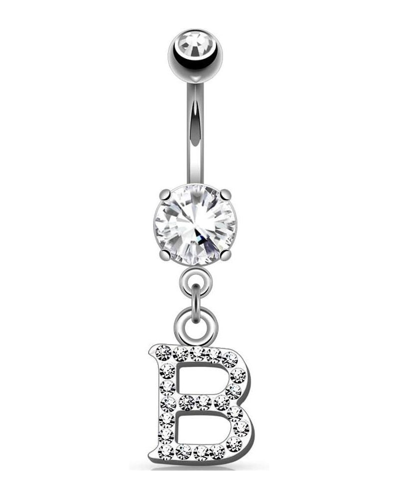 14GA Sparkly Clear Gem Paved Initial Dangle Belly Button Ring J $11.79 Body Jewelry