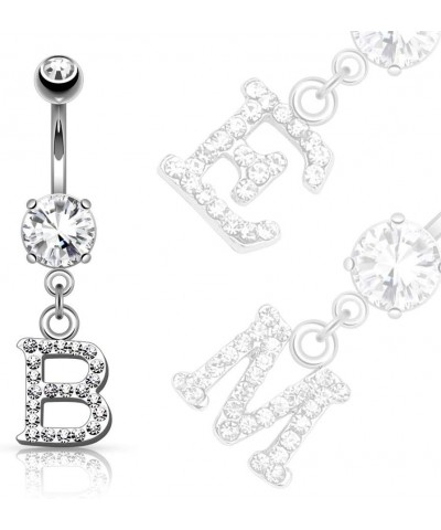 14GA Sparkly Clear Gem Paved Initial Dangle Belly Button Ring J $11.79 Body Jewelry