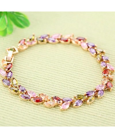 14K Rose Gold Bohemian Style Colorful Crystal Bracelet for Women,Branch Shape Natural Crystal Rainbow Link Bracelet,Luxury Br...