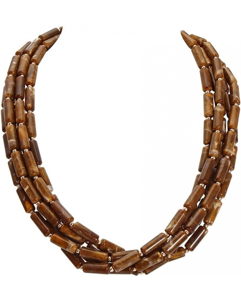 Chunky Beads Necklace Acrylic Multi Layered Jewelry Statement Necklace Handmade Strand Brown $12.64 Necklaces