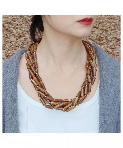 Chunky Beads Necklace Acrylic Multi Layered Jewelry Statement Necklace Handmade Strand Brown $12.64 Necklaces