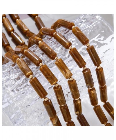 Chunky Beads Necklace Acrylic Multi Layered Jewelry Statement Necklace Handmade Strand Brown $12.64 Necklaces