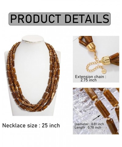 Chunky Beads Necklace Acrylic Multi Layered Jewelry Statement Necklace Handmade Strand Brown $12.64 Necklaces