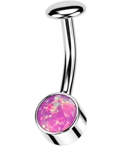 14GA F136 Implant Grade Titanium Threadless 5mm Convex Base Bezel Set Synthetic Opal Floating Belly Button Ring Pink $11.88 B...