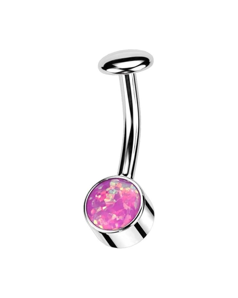 14GA F136 Implant Grade Titanium Threadless 5mm Convex Base Bezel Set Synthetic Opal Floating Belly Button Ring Pink $11.88 B...