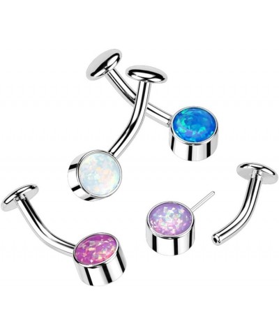 14GA F136 Implant Grade Titanium Threadless 5mm Convex Base Bezel Set Synthetic Opal Floating Belly Button Ring Pink $11.88 B...