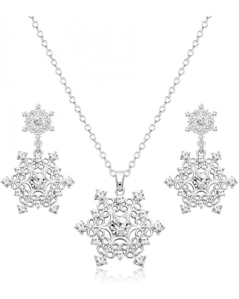 Christmas Winter Snowflake Necklace Earring Set Sparkling Crystal Rhinestone Snowflake Pendant Necklace Drop Earrings Christm...