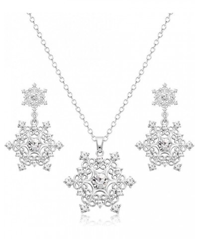 Christmas Winter Snowflake Necklace Earring Set Sparkling Crystal Rhinestone Snowflake Pendant Necklace Drop Earrings Christm...